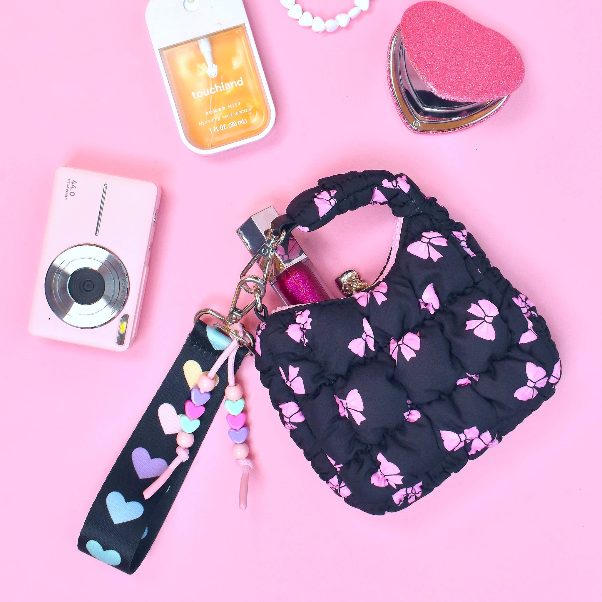 Quilted Scrunchies Bow Printed Mini Hobo Bag Charm Set