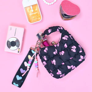 Quilted Scrunchies Bow Printed Mini Hobo Bag Charm Set