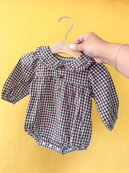 Chocolate Gingham Romper