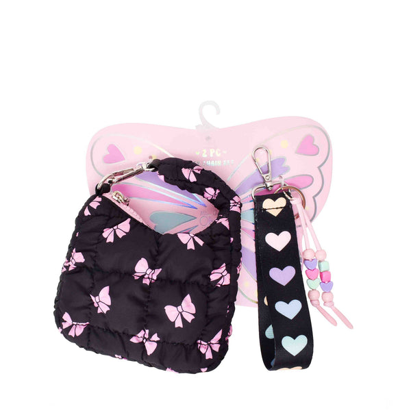 Quilted Scrunchies Bow Printed Mini Hobo Bag Charm Set