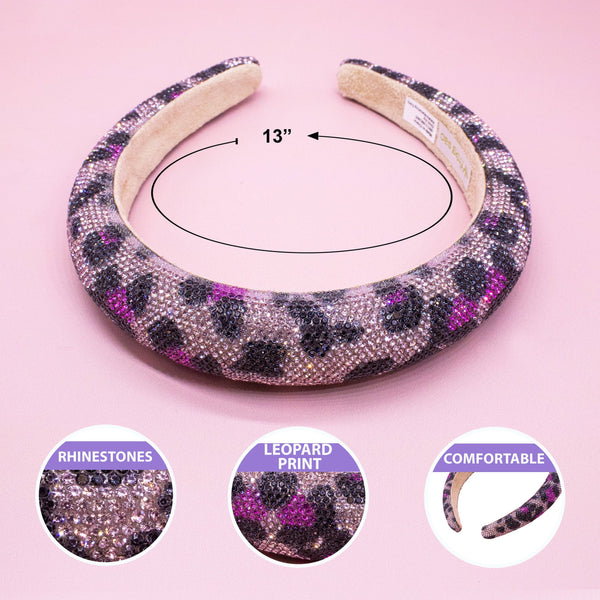 Rhinestone Headband - Padded Leopard Print Hair Band