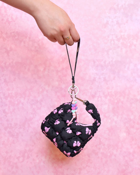 Quilted Scrunchies Bow Printed Mini Hobo Bag Charm Set