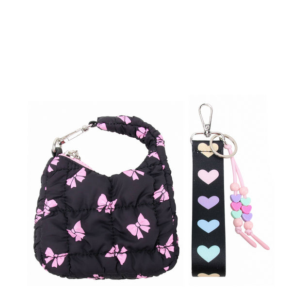 Quilted Scrunchies Bow Printed Mini Hobo Bag Charm Set