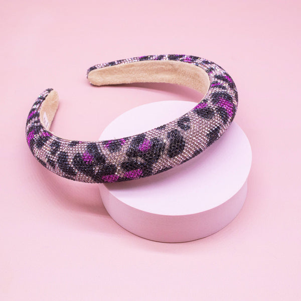 Rhinestone Headband - Padded Leopard Print Hair Band