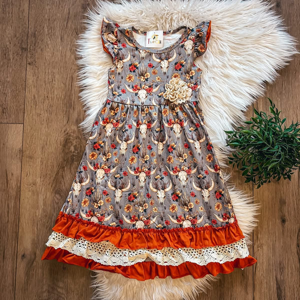 Western Roses Triple Ruffle Dress