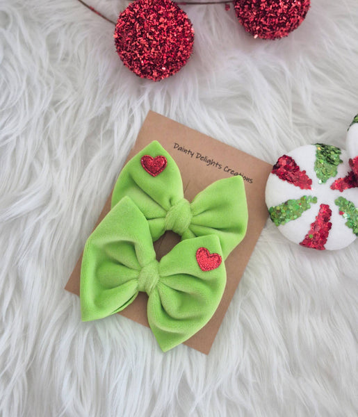 Savannah Bow PIGGIES Set-Mean Green Guy Plush Velvet