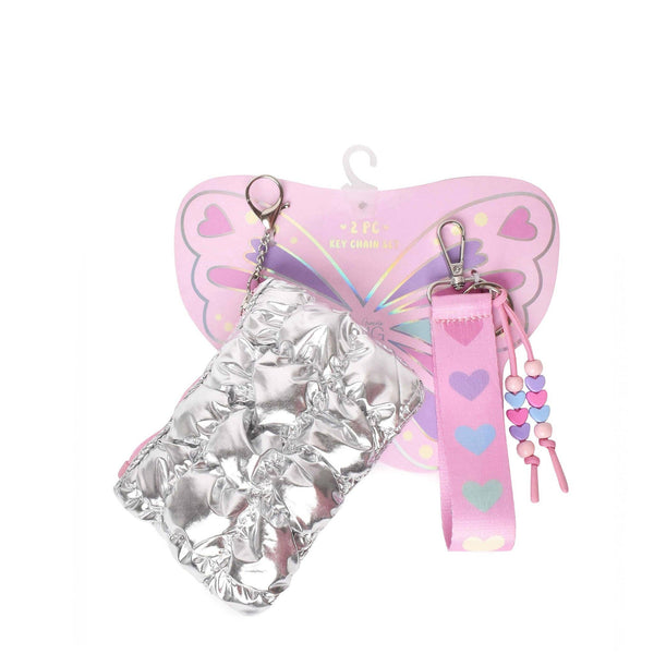 Quilted Scrunchies Silver Metallic Bag Charm Set