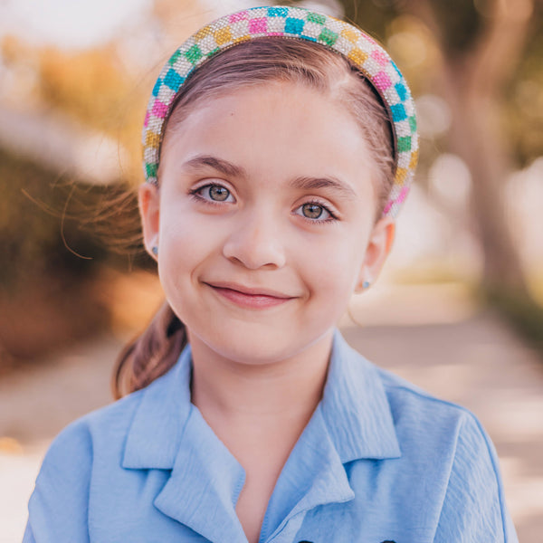 Kids Rhinestone Headband - Padded Checkerboard Hair Band