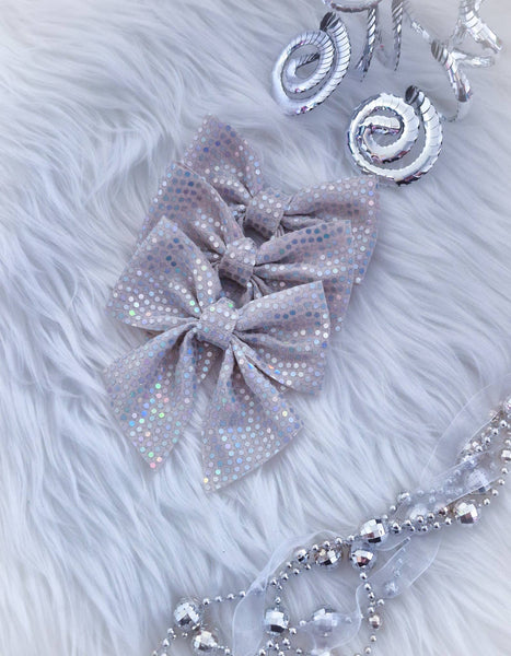 Mini Annabelle Bow-White Iridescent Disco Dot Wholesale