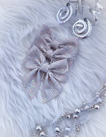 Mini Annabelle Bow-White Iridescent Disco Dot Wholesale