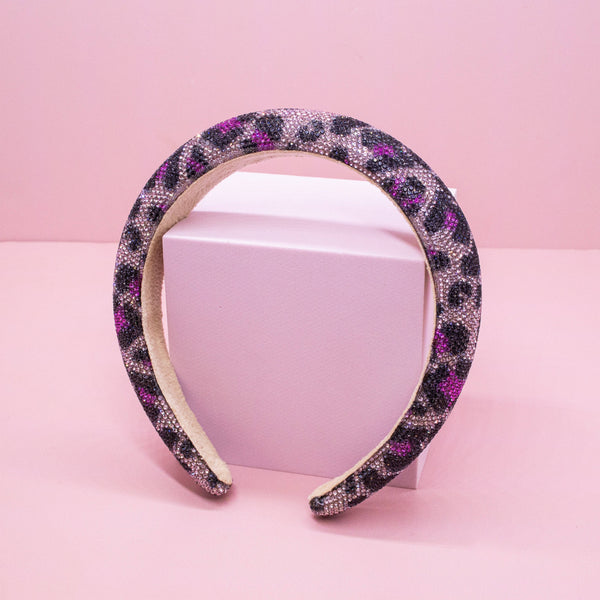 Rhinestone Headband - Padded Leopard Print Hair Band