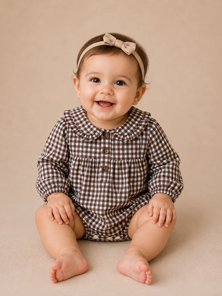 Chocolate Gingham Romper