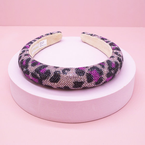 Rhinestone Headband - Padded Leopard Print Hair Band