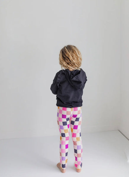 Dark Grey Ruffle Hoodie & Checkered Legging Set