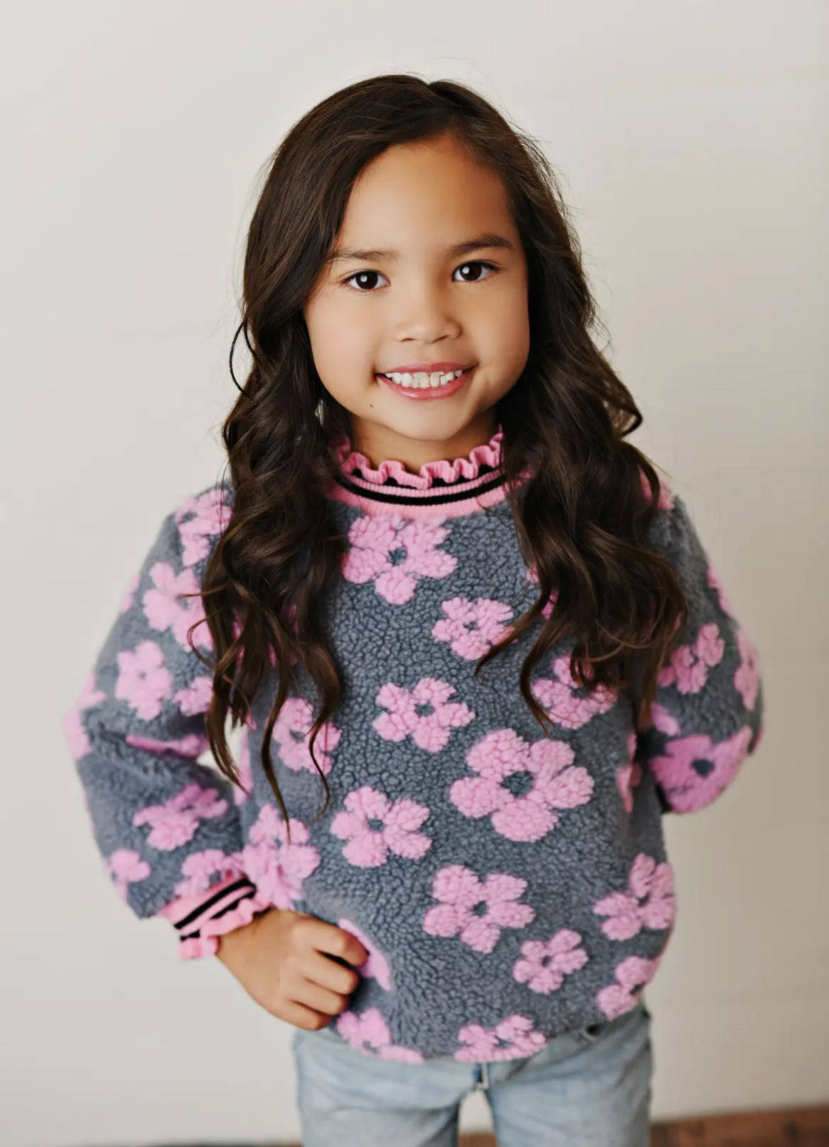 Pink Daisy Scalloped Sweater