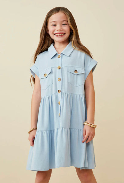 Textured Button Down Collared Dress