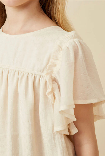 Textured Ruffled Flutter Sleeve Top