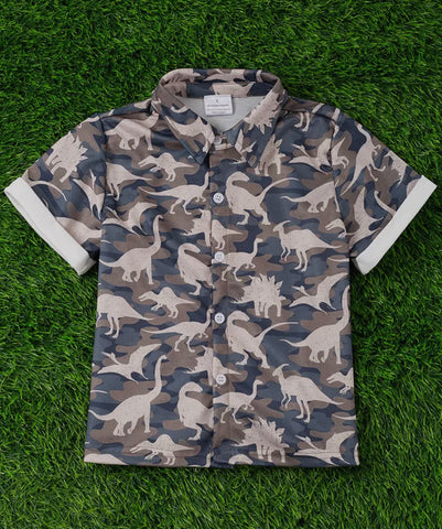 Camo Dinosaur Button Up