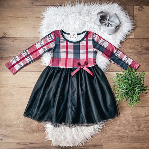 Christmas Plaid & Velvet Tulle Dress