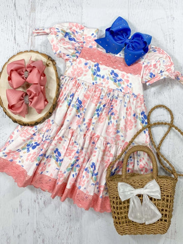 Coral Lace Trimmed Dress