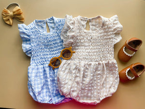 Gingham Scrunch Romper- Blue