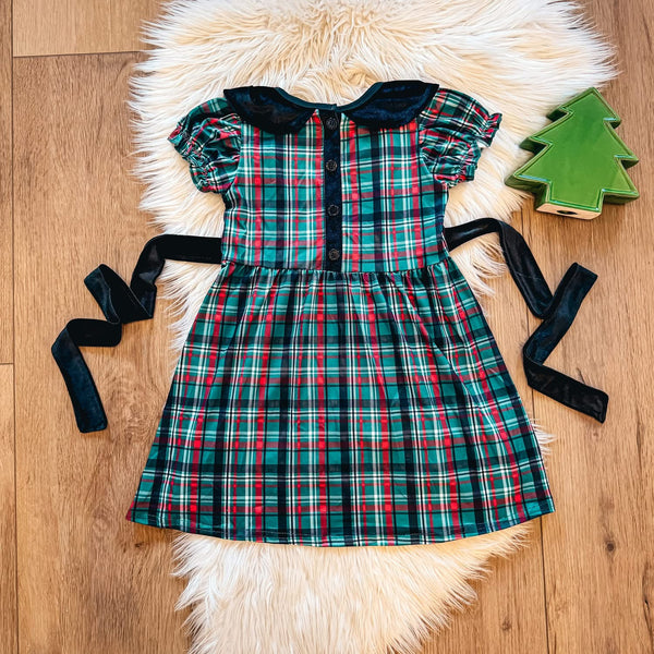 Green Plaid Velvet Dress