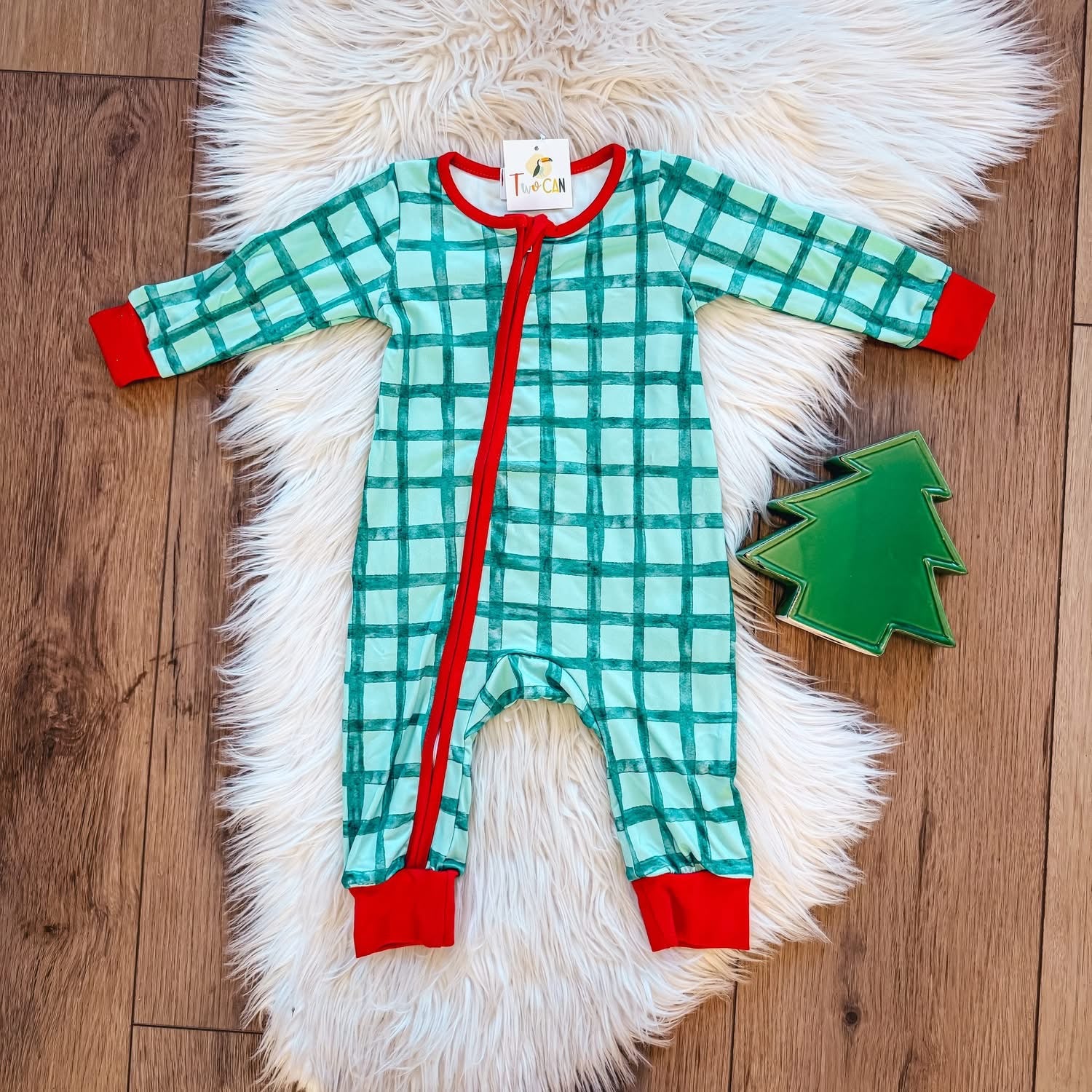 Green Plaid Zip Romper