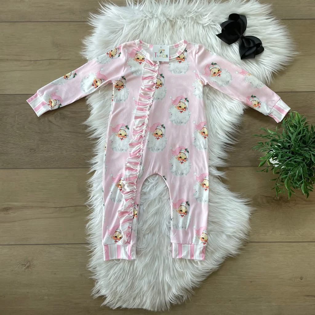 Pink Vintage Santa Zip Romper
