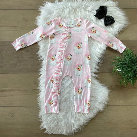 Pink Vintage Santa Zip Romper