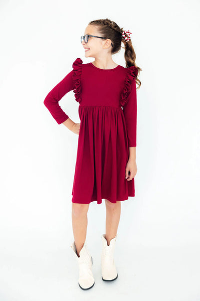 Burgundy Ruffle Twirl Dress