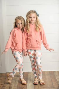 Terra Cotta Ruffle Hoodie & Check Leggings Set