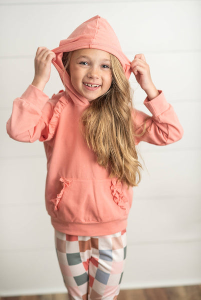 Terra Cotta Ruffle Hoodie & Check Leggings Set