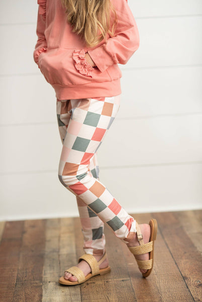 Terra Cotta Ruffle Hoodie & Check Leggings Set