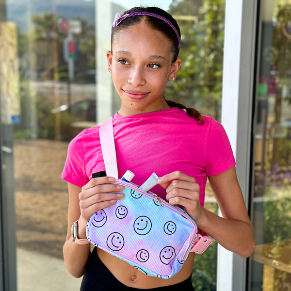 Kids Belt Bag - Tie Dye Smiley Face Crossbody Fanny Pack