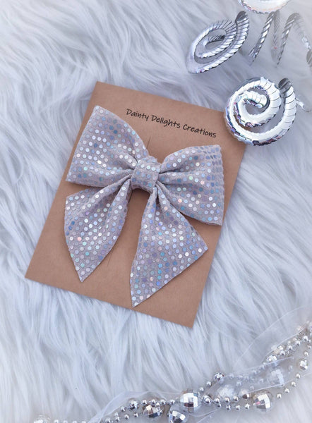 Mini Annabelle Bow-White Iridescent Disco Dot Wholesale