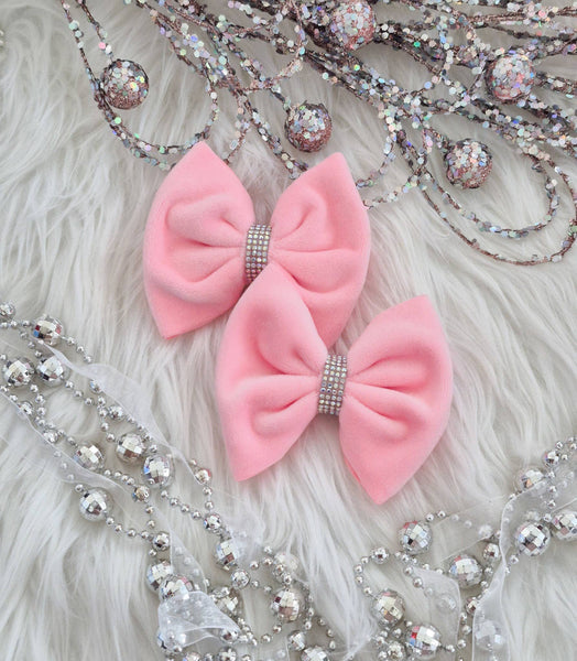 Savannah Bow PIGGIES Set-Bling Pink Plush Velvet
