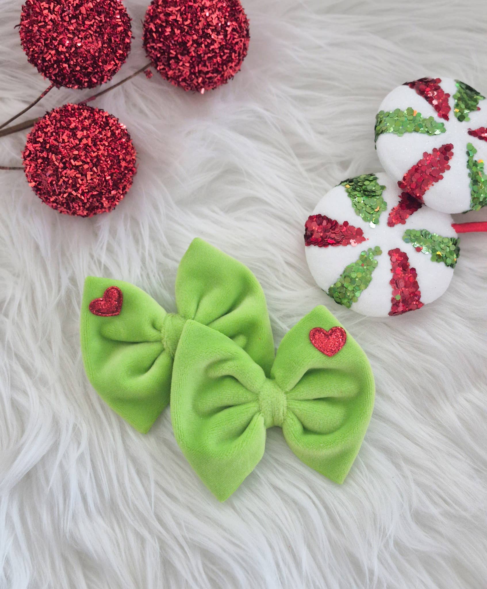 Savannah Bow PIGGIES Set-Mean Green Guy Plush Velvet