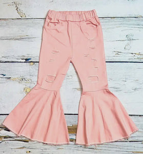 Pink Distressed Denim Bells